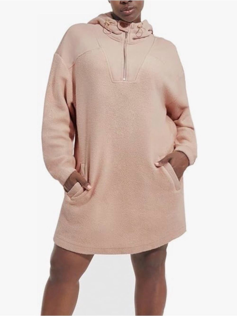 UGG Josephynn Mixed Fleece Teddy Bear Oversized 1/4 Zip Hoodie Sweater Jacket M